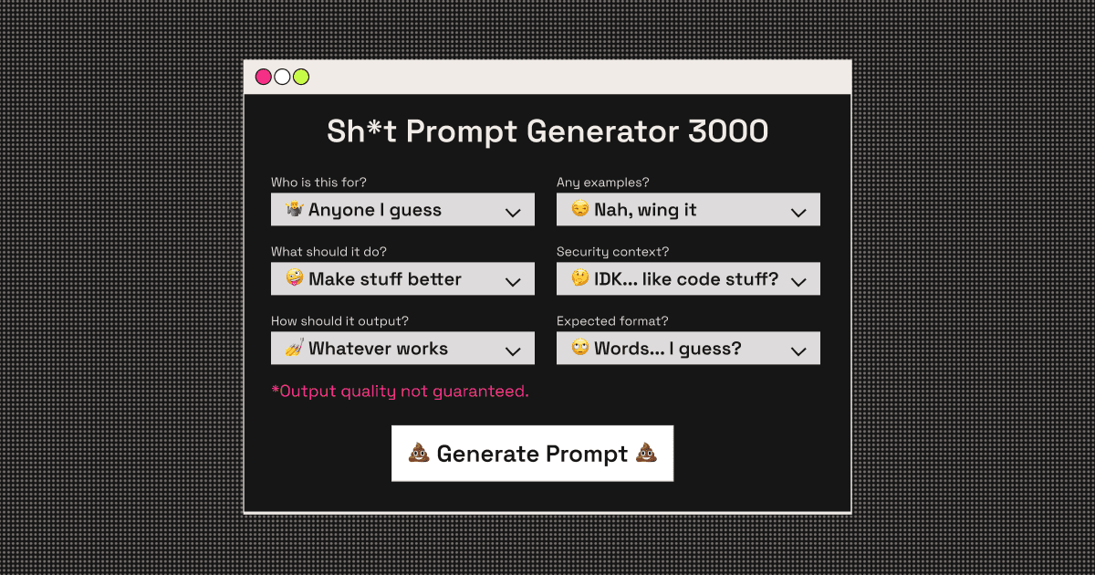 Depicts a poorly designed prompt generator for AI software development coding